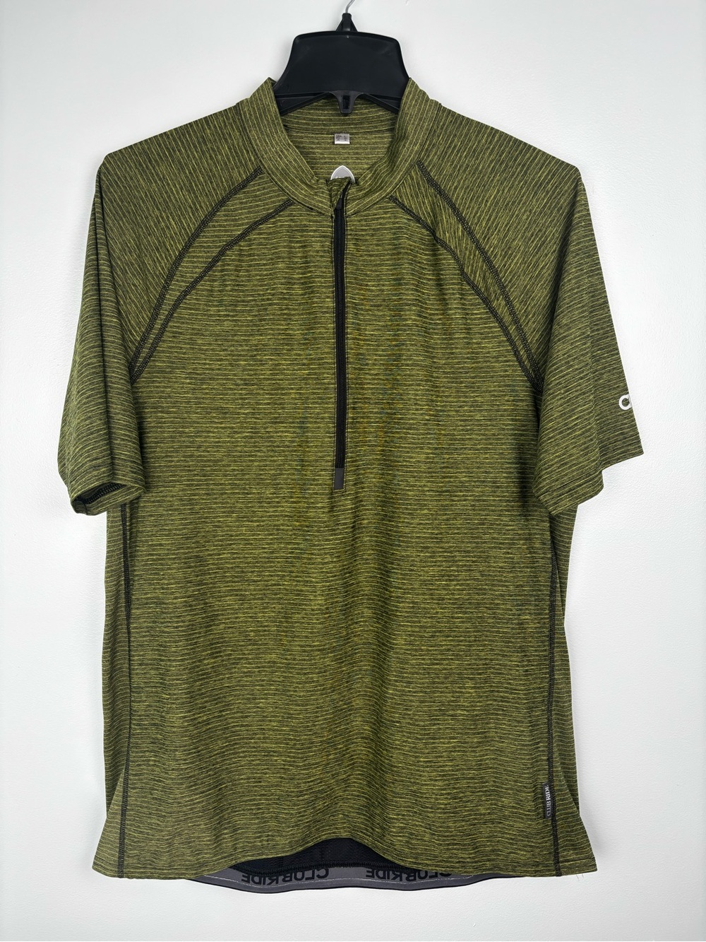 Club Ride Cycling Jersey Mens Large Green 1/2 Zip Short Sleeve Pockets